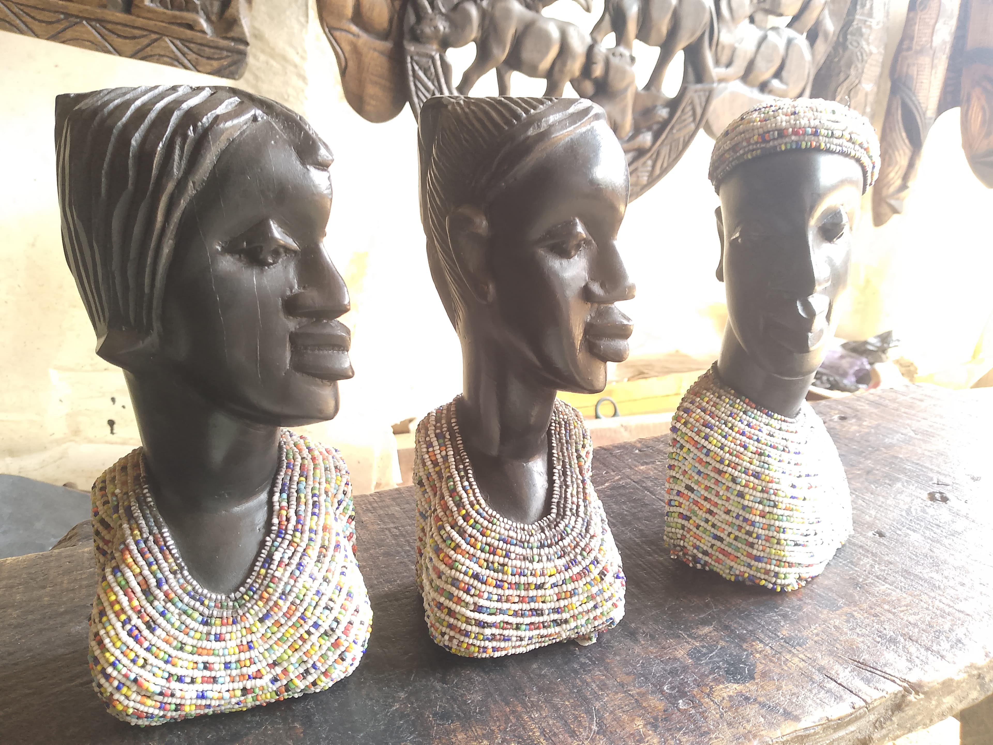 Wooden carved  – Half body with beads  wooden carved decor