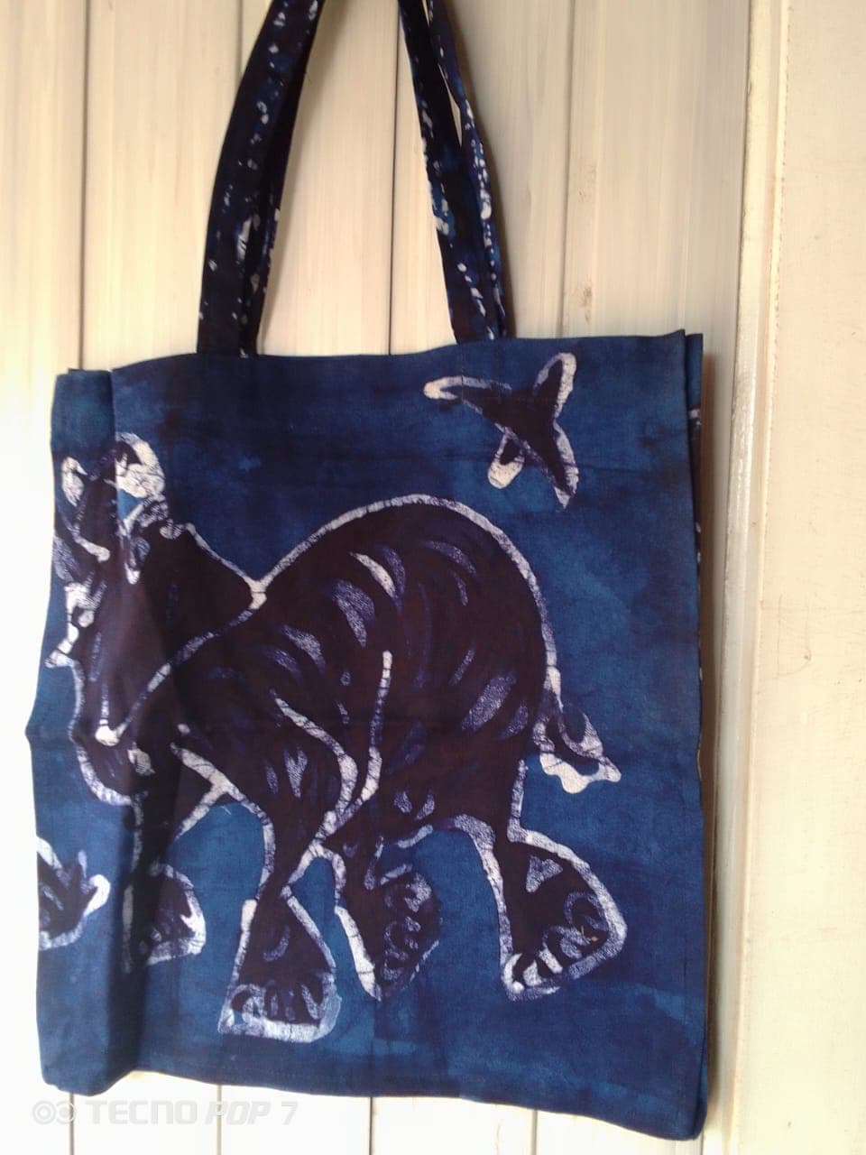 Batik tote bag with elephant print  – Dark blue batik tote bag with elephant print
